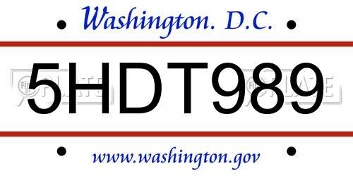 5HDT989 District Of Columbia License Plate