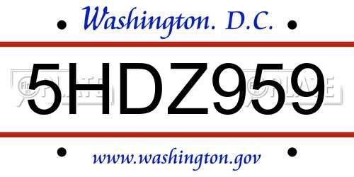 5HDZ959 District Of Columbia License Plate