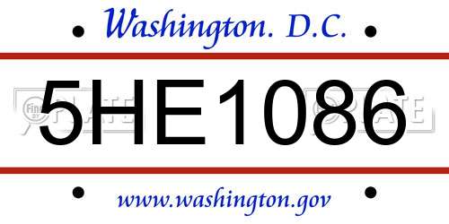 5HE1086 District Of Columbia License Plate