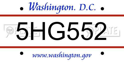 5HG552 District Of Columbia License Plate