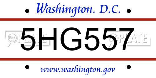 5HG557 District Of Columbia License Plate
