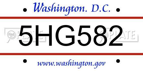 5HG582 District Of Columbia License Plate