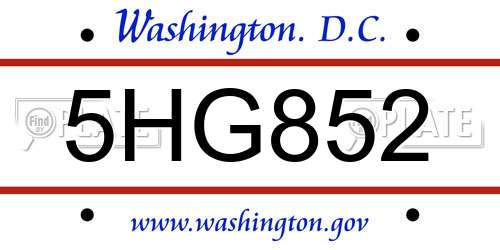 5HG852 District Of Columbia License Plate