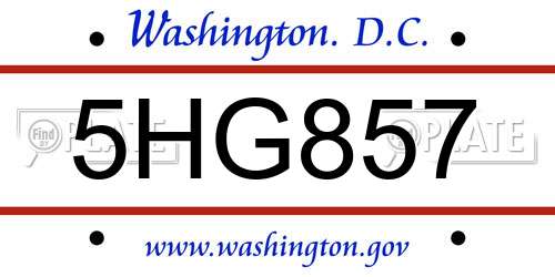 5HG857 District Of Columbia License Plate
