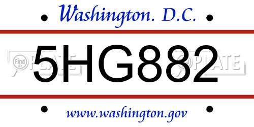 5HG882 District Of Columbia License Plate