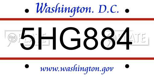 5HG884 District Of Columbia License Plate