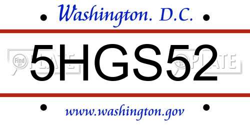5HGS52 District Of Columbia License Plate
