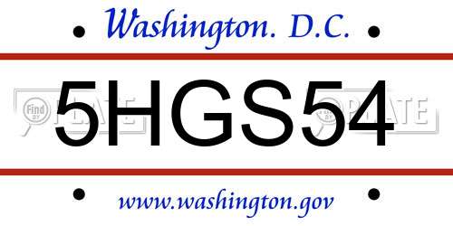 5HGS54 District Of Columbia License Plate