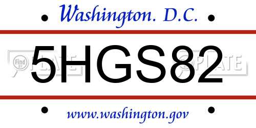 5HGS82 District Of Columbia License Plate
