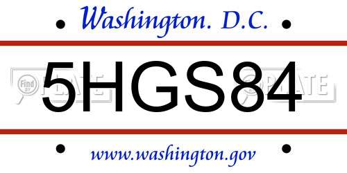 5HGS84 District Of Columbia License Plate
