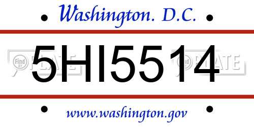 5HI5514 District Of Columbia License Plate