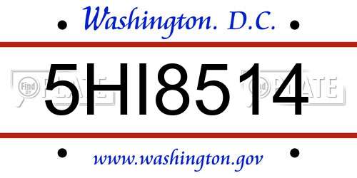 5HI8514 District Of Columbia License Plate