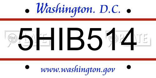 5HIB514 District Of Columbia License Plate