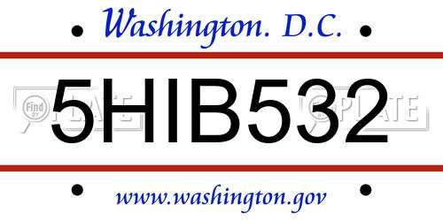 5HIB532 District Of Columbia License Plate