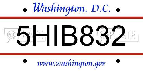 5HIB832 District Of Columbia License Plate