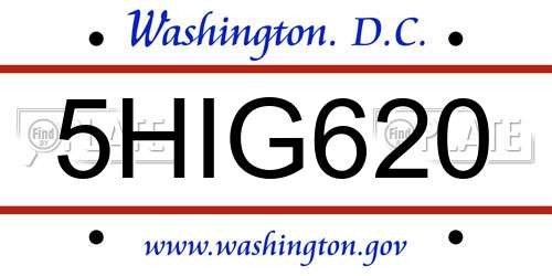 5HIG620 District Of Columbia License Plate