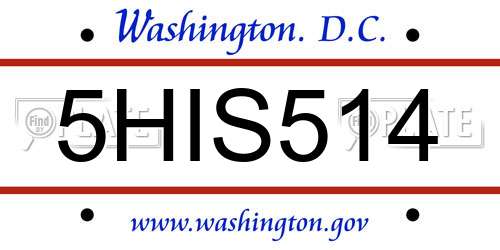 5HIS514 District Of Columbia License Plate