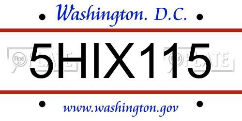 5HIX115 District Of Columbia License Plate