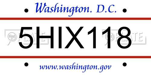 5HIX118 District Of Columbia License Plate