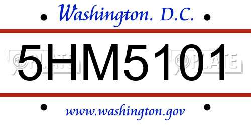 5HM5101 District Of Columbia License Plate