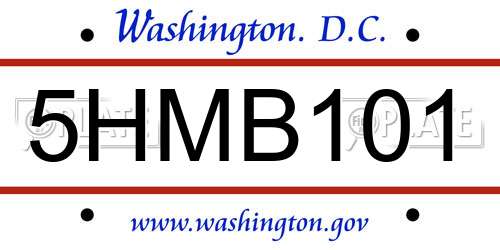 5HMB101 District Of Columbia License Plate