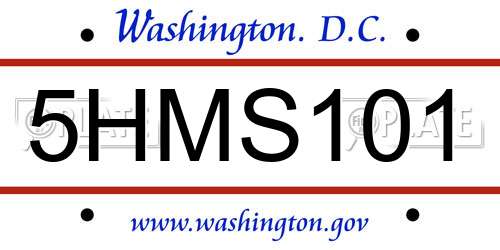 5HMS101 District Of Columbia License Plate