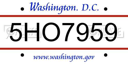 5HO7959 District Of Columbia License Plate