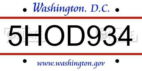 5HOD934 District Of Columbia License Plate