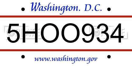 5HOO934 District Of Columbia License Plate