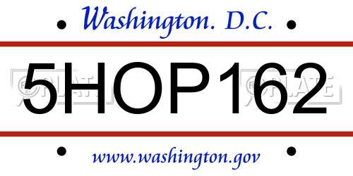 5HOP162 District Of Columbia License Plate