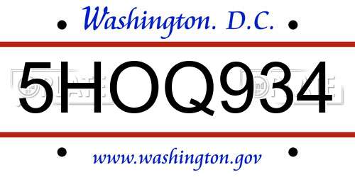 5HOQ934 District Of Columbia License Plate