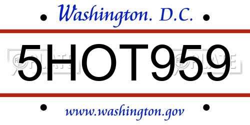 5HOT959 District Of Columbia License Plate