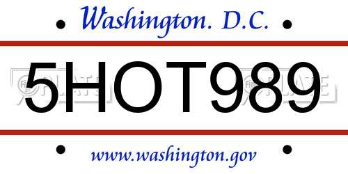5HOT989 District Of Columbia License Plate