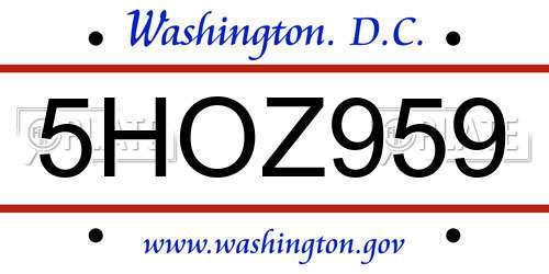 5HOZ959 District Of Columbia License Plate
