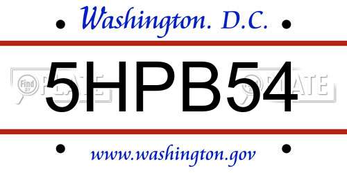 5HPB54 District Of Columbia License Plate