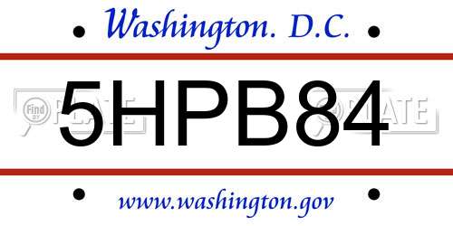 5HPB84 District Of Columbia License Plate