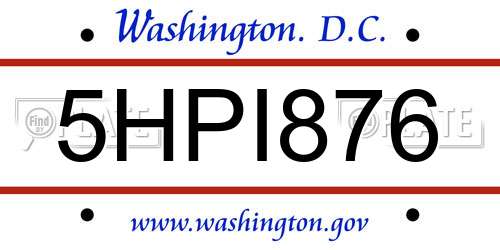 5HPI876 District Of Columbia License Plate