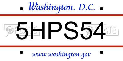 5HPS54 District Of Columbia License Plate