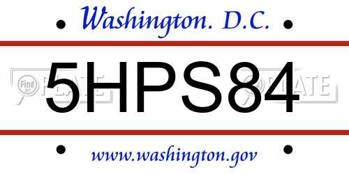 5HPS84 District Of Columbia License Plate