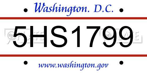 5HS1799 District Of Columbia License Plate