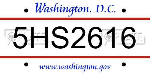 5HS2616 District Of Columbia License Plate