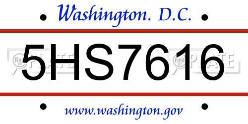 5HS7616 District Of Columbia License Plate