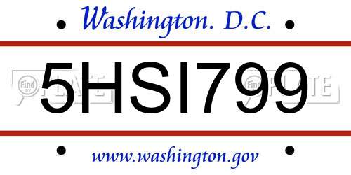 5HSI799 District Of Columbia License Plate
