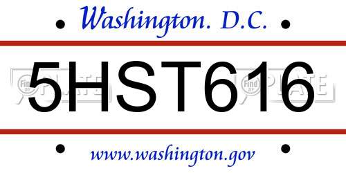5HST616 District Of Columbia License Plate