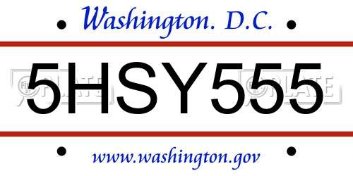 5HSY555 District Of Columbia License Plate