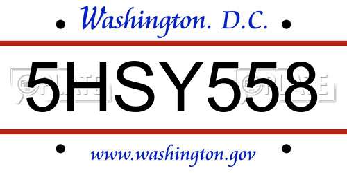 5HSY558 District Of Columbia License Plate