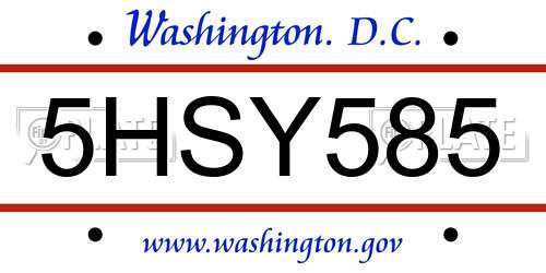 5HSY585 District Of Columbia License Plate