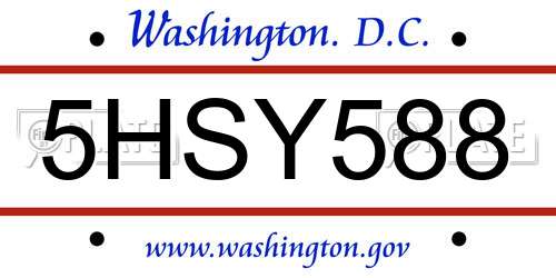 5HSY588 District Of Columbia License Plate