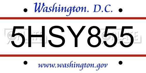 5HSY855 District Of Columbia License Plate