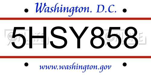 5HSY858 District Of Columbia License Plate